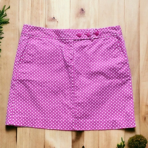 J. Crew Dresses & Skirts - J Crew Cotton Twill Skirt Stretch Bright Pink White Dotted 3 Buttons Size 6 Mini